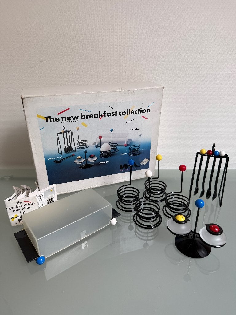 Wang & Merlo ontbijtset Memphis-design uit de jaren 80, Antiek en Kunst, Ophalen of Verzenden, Overige typen, Meerkleurig, Kunststof