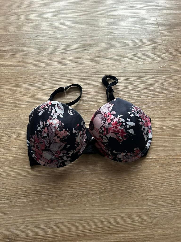 Zwarte bh met print maat 75D Hunkemoller, Ophalen of Verzenden, Zwart, BH