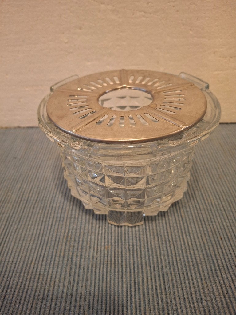 Mooi en stevig glazen theelichtje compleet met waxineglaasje, --, Zilver, Ophalen of Verzenden, Zo goed als nieuw