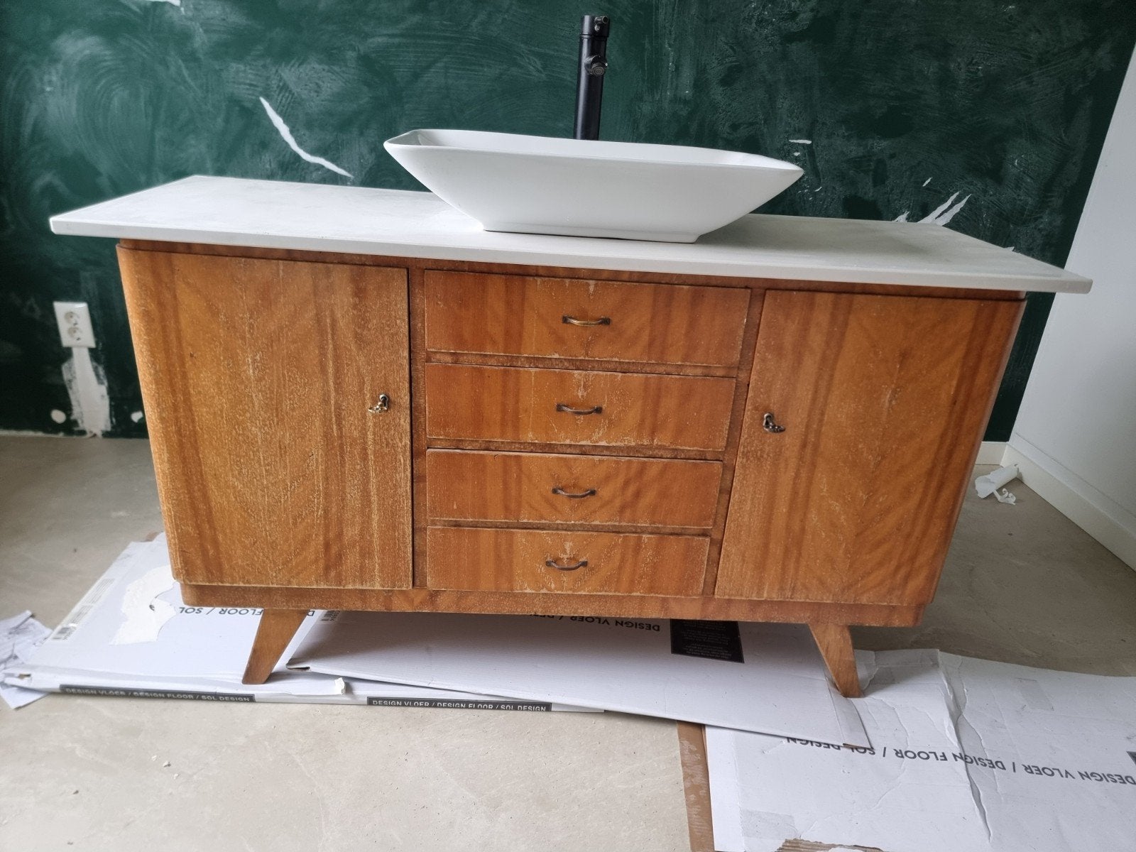 Vintage badkamermeubel | 130 cm breed, Ophalen, Gebruikt, 100 tot 150 cm, Minder dan 100 cm