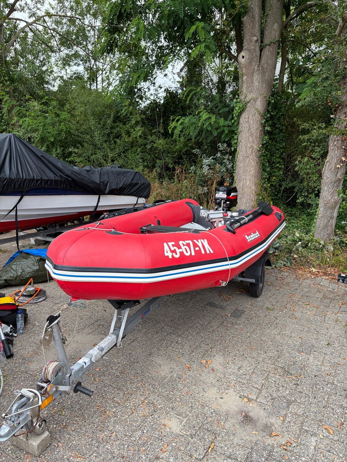 Rubberboot met 15pk Mercury, dieptemeter en trailer, Watersport en Boten, Ophalen, Overige merken, Gebruikt, Inclusief motor