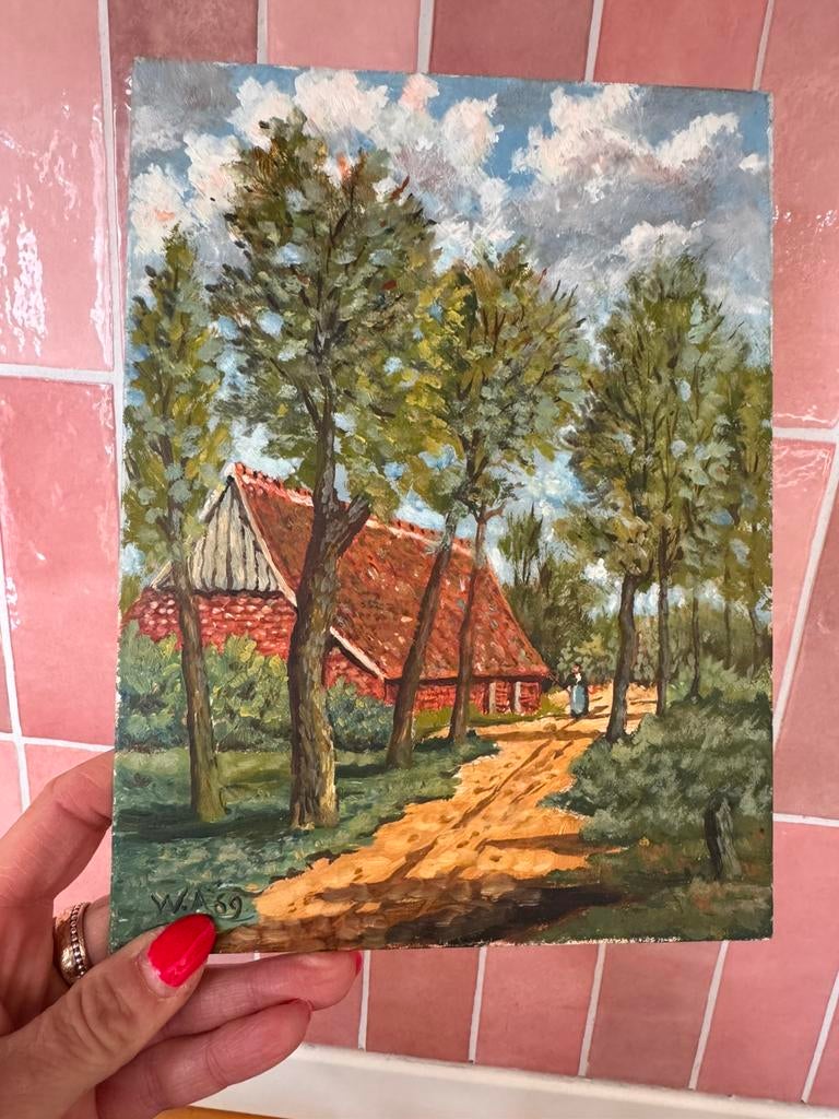Schilderij boerderij Honhofsweg Enschede - W.H. Aberson, Antiek en Kunst, Kunst | Schilderijen | Klassiek, Ophalen of Verzenden