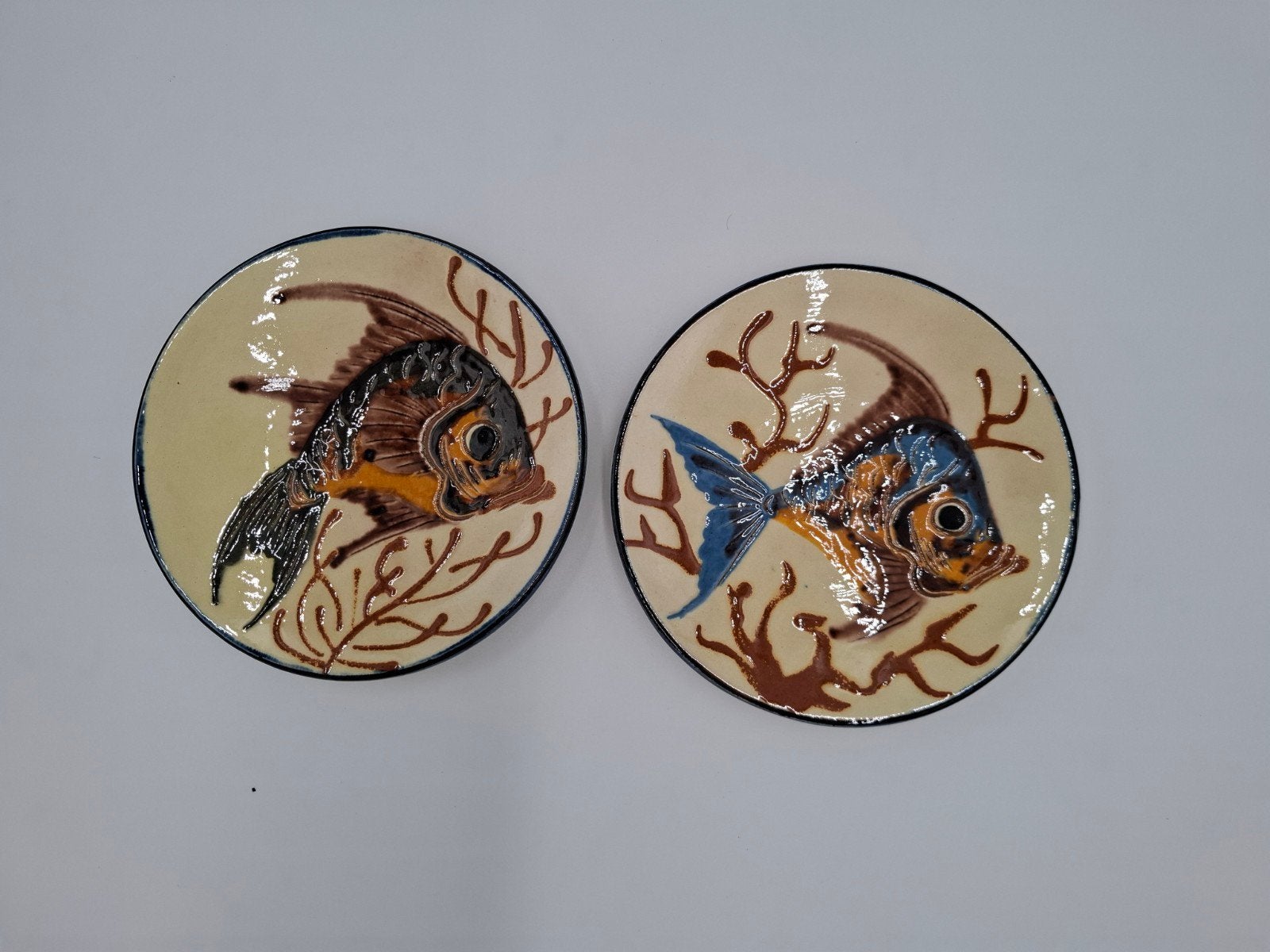 2 Puigdemont wandborden met vissen 17cm, Antiek en Kunst, Ophalen of Verzenden