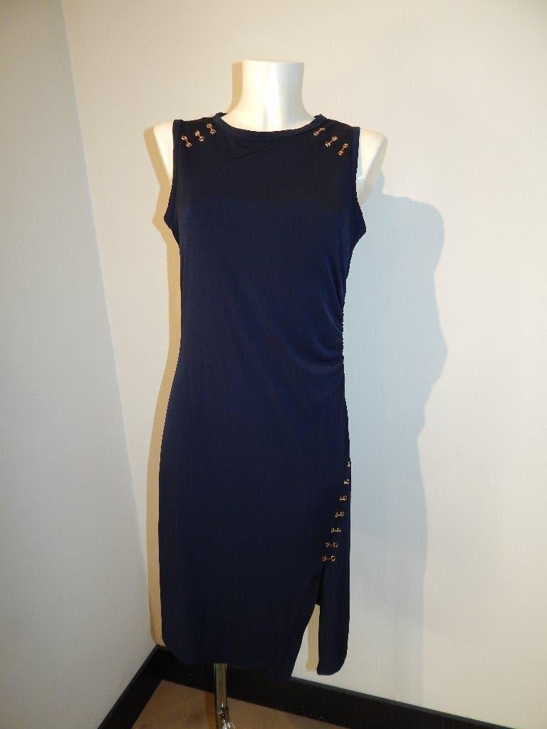 Michael Kors donker blauwe stretch jurk gouden schakels M, Maat 38/40 (M), Michael Kors, Zo goed als nieuw, Knielengte