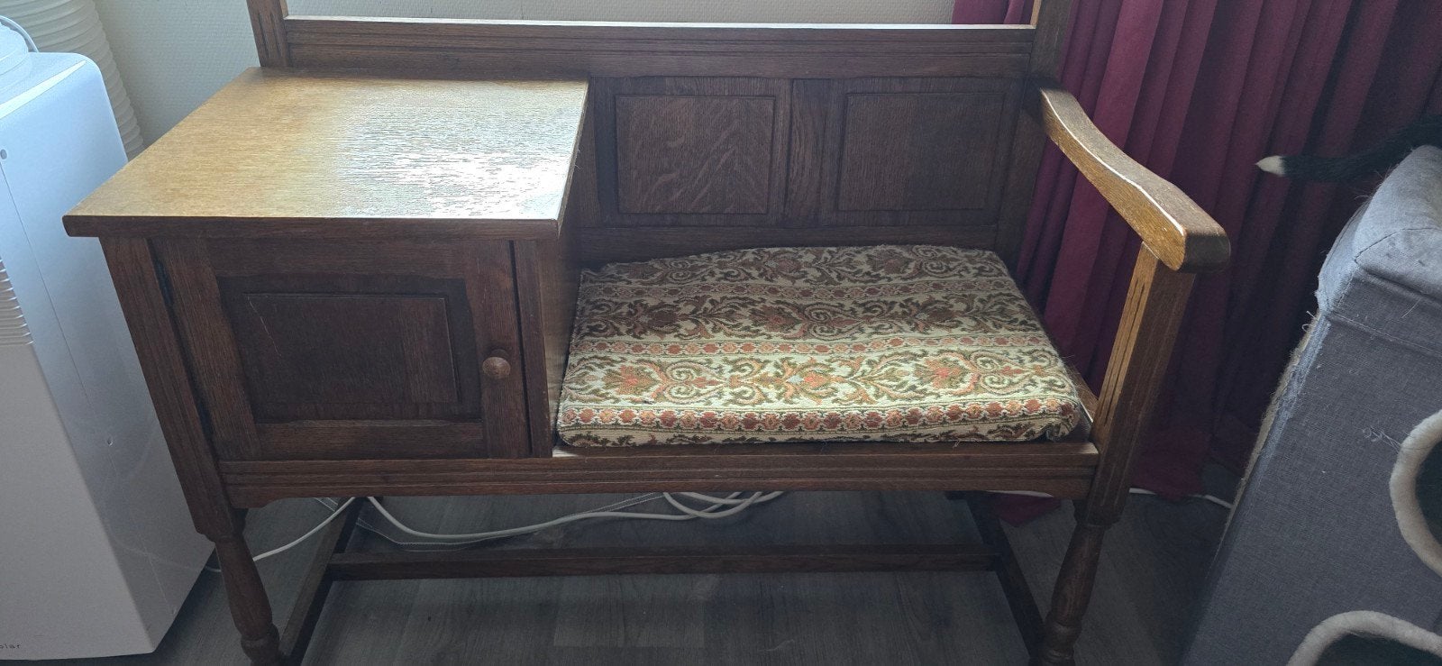Vintage houten telefoonbankje met opbergruimte, Ophalen