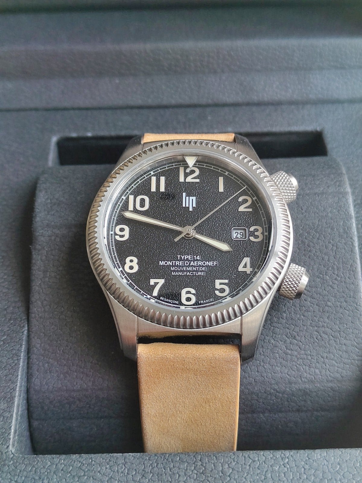 watch Lip Type 14 Automatic, Overige merken, Leer, Staal, Polshorloge