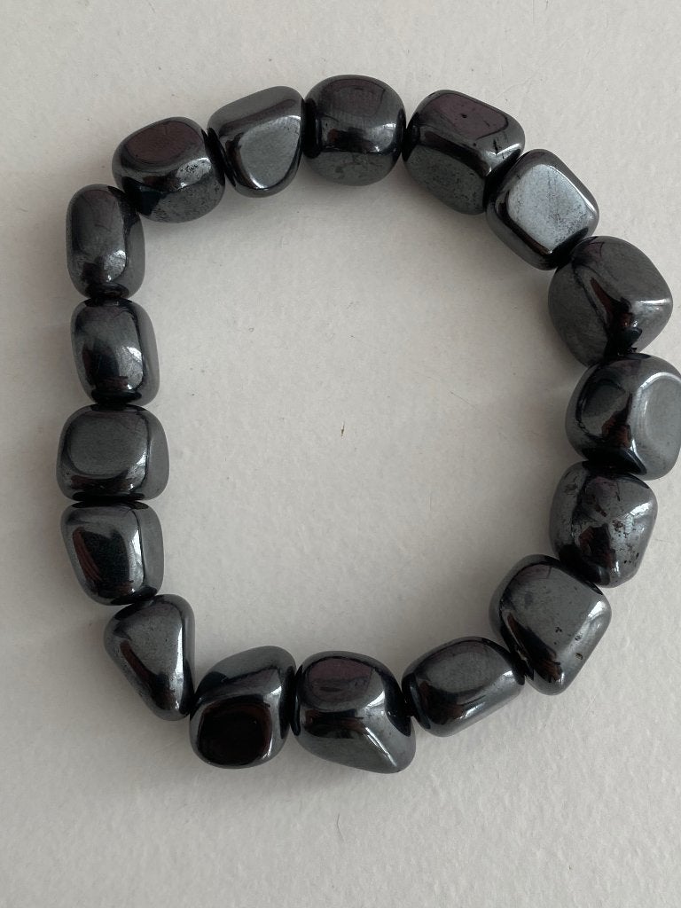 Echte Hematiet Edelsteen Armband grote gladde stenen Zgan, Overige materialen, Ophalen of Verzenden, Zo goed als nieuw, Grijs