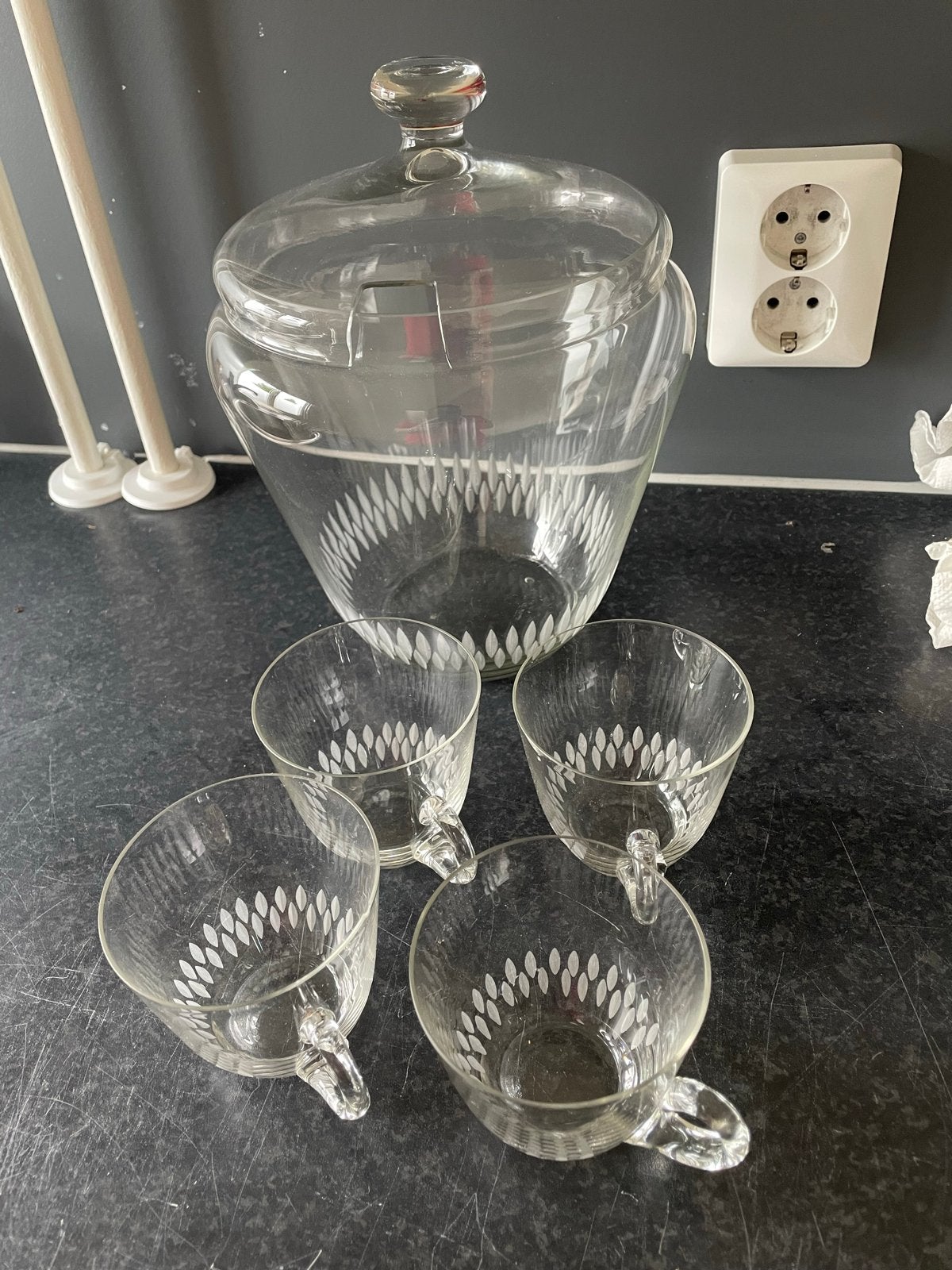 Glazen bowl set met 4 kopjes, Nieuw, Ophalen of Verzenden
