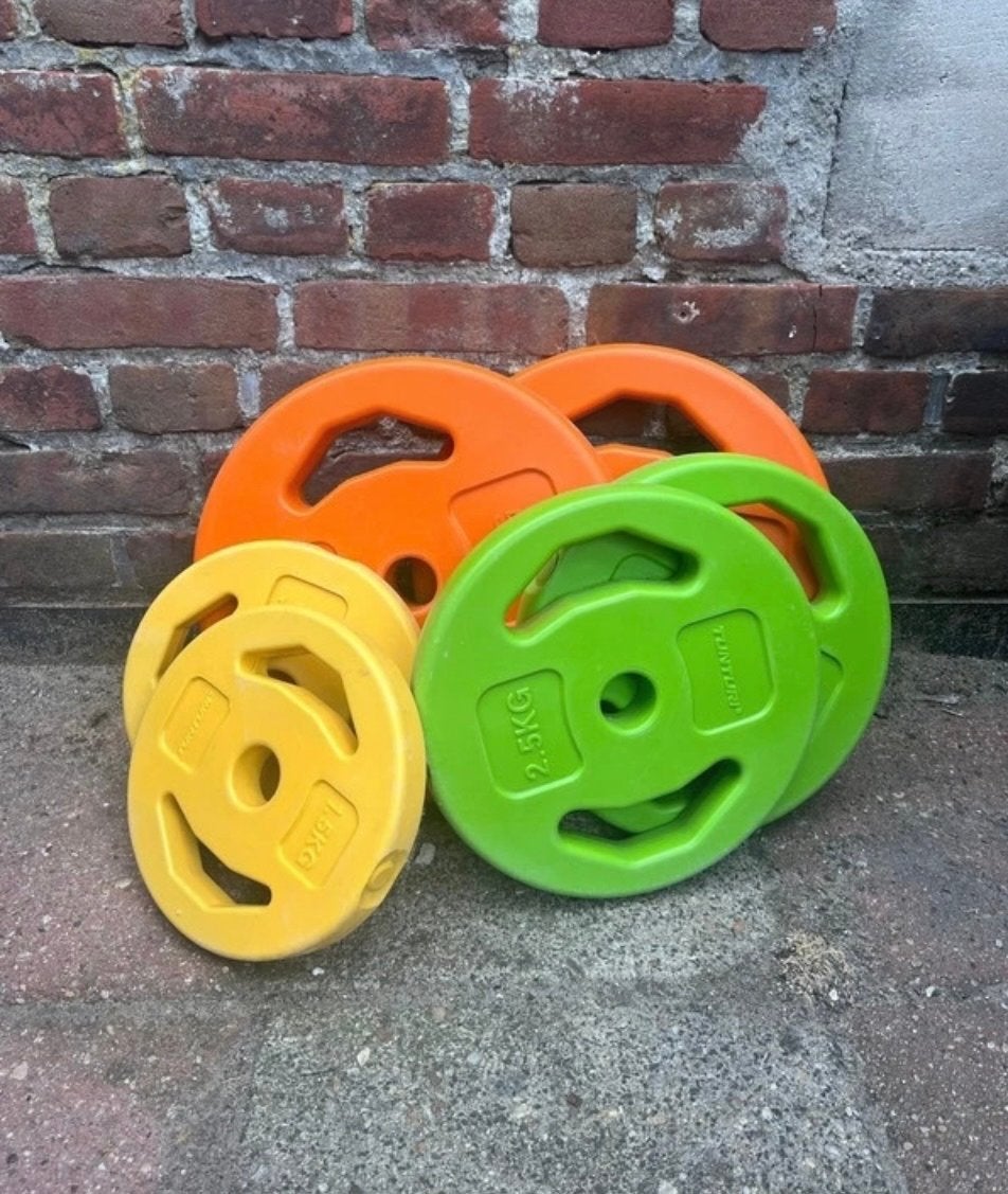 Halterschijven set - 2x 1.5kg, 2x 2.5kg, 2x 5kg, Ophalen, Gebruikt, Armen, Halterschijven