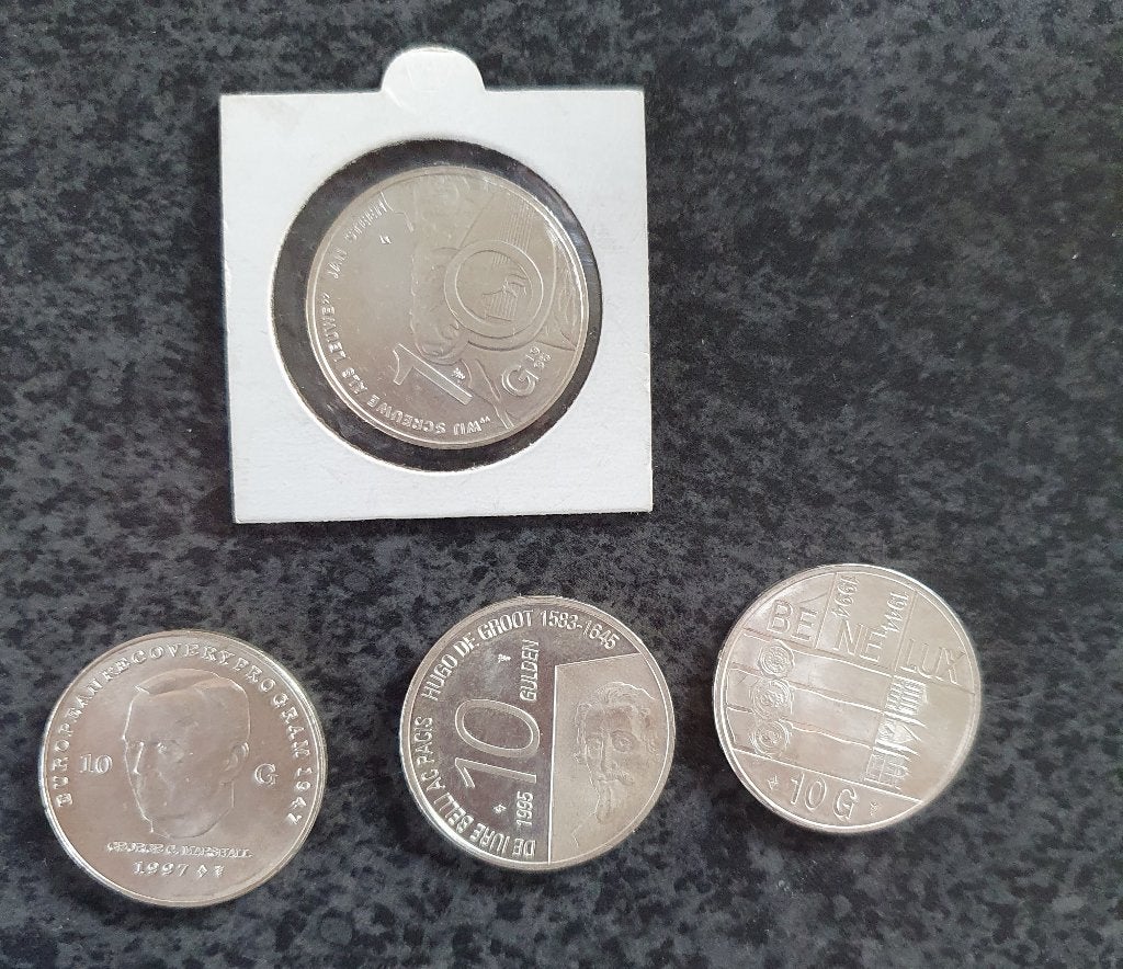 4x Zilveren 10 gulden: 1994-1995-1996-1997, Ophalen, Koningin Beatrix, Zilver, Losse munt