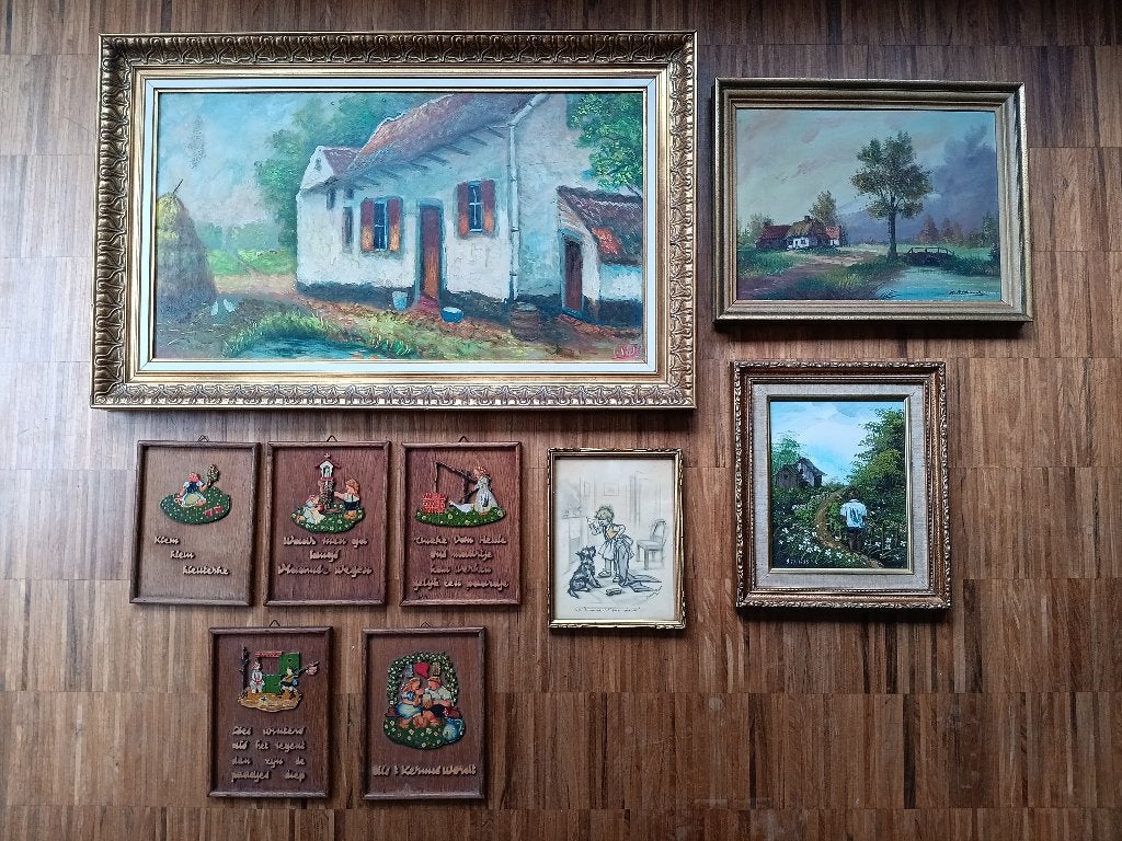 Lot oude schilderijen, Ophalen of Verzenden, Gesigneerd, Landschap