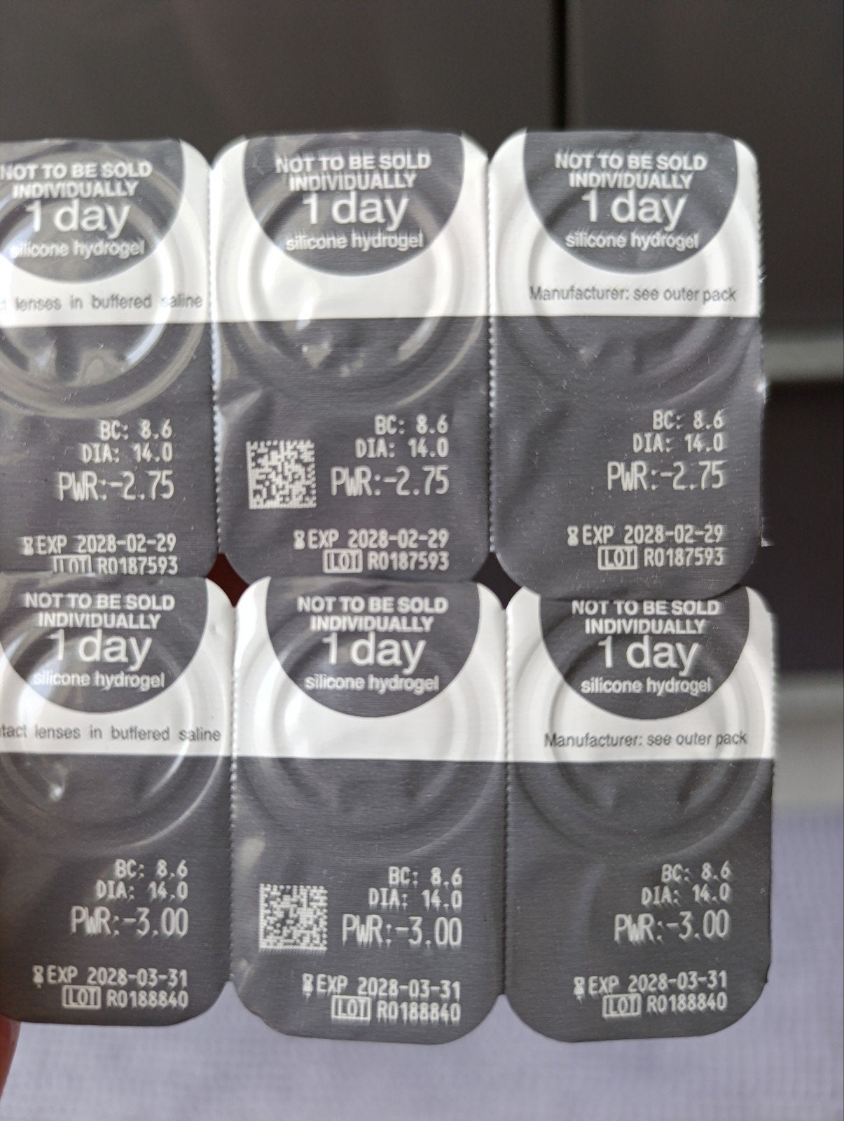 6 doosjes daglenzen -3.00/-2.75, Verzenden, Nieuw, Overige kleuren, Overige merken