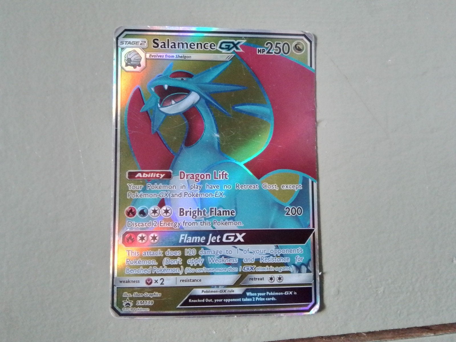 Pokémon Kaart Salamence GX SM139 Full Art Foil, Ophalen of Verzenden, Zo goed als nieuw, Losse kaart, Foil