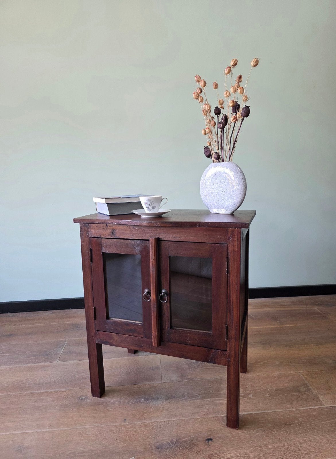 Vintage theekastje in Art Deco stijl, Huis en Inrichting, Kasten | Vitrinekasten, Glas, Zo goed als nieuw, Minder dan 100 cm, Met deur(en)