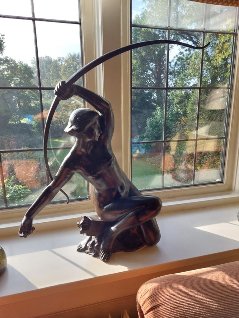 Bronzen beeld T.F Somme. Afgebeeld Boogschutter (Diana), Ophalen, Brons