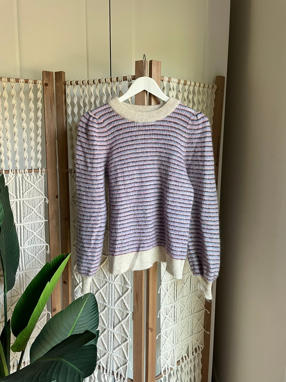 Selected Femme trui strepen creme lila blauw bruin 34, Selected Femme, Zo goed als nieuw, Maat 34 (XS) of kleiner, Meerkleurig