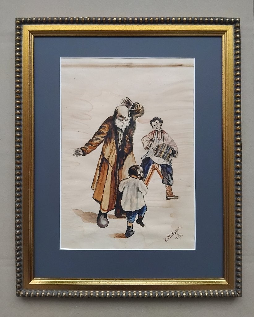 Origineel aquarel antiek schilderij, gesigneerd, 1950., Ophalen of Verzenden, Overige onderwerpen, Papier, Ingelijst