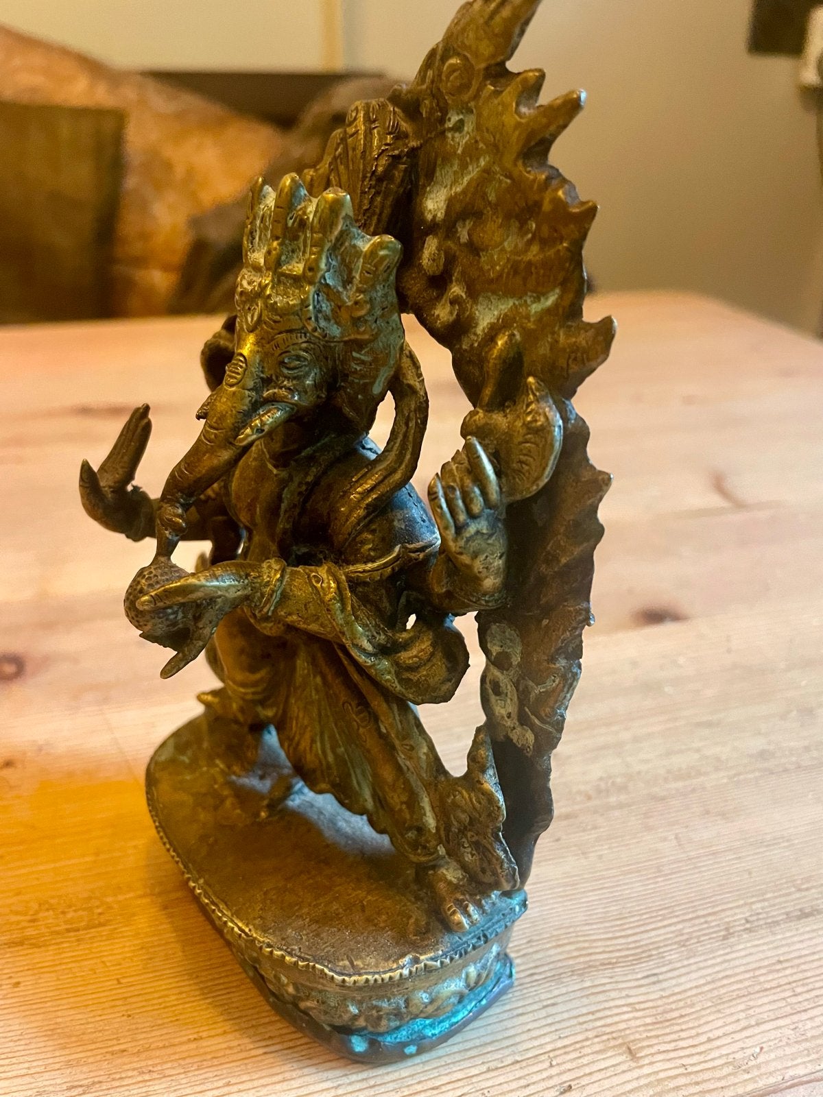 Antiek bronzen Ganesha beeld - Hindoeïstische godheid, Minder dan 20 cm, Ophalen of Verzenden, Beeld, Goud