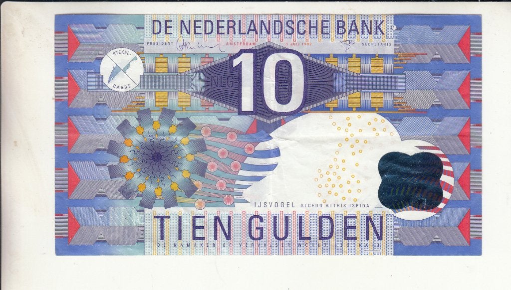 Nederland bankbiljet 10 gulden1997, thema IJsvogel, gebruikt, Postzegels en Munten, Ophalen of Verzenden, 10 gulden, Los biljet