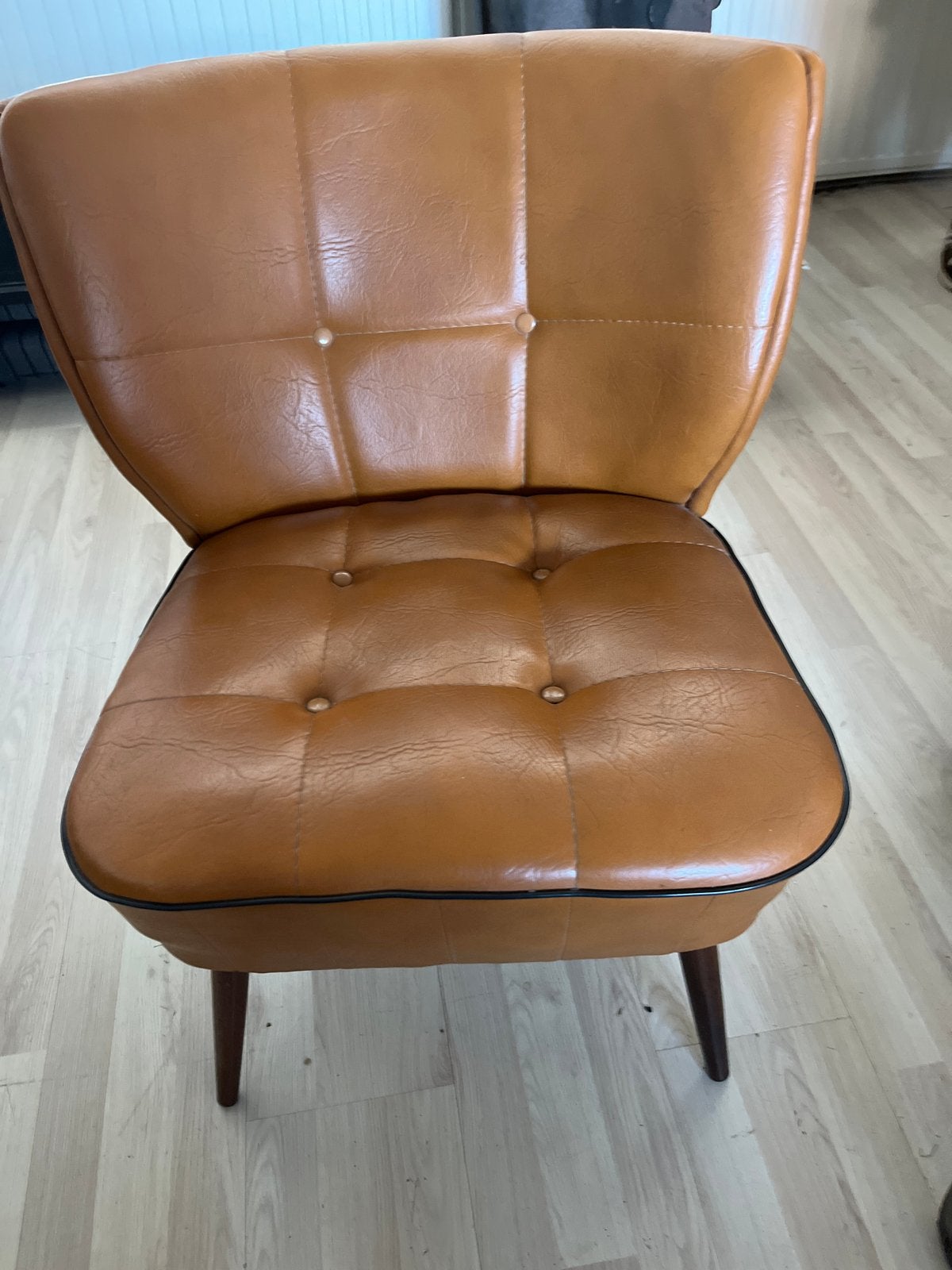 Bruine fauteuil van skai leer, Ophalen, Overige materialen, Gebruikt, 75 tot 100 cm
