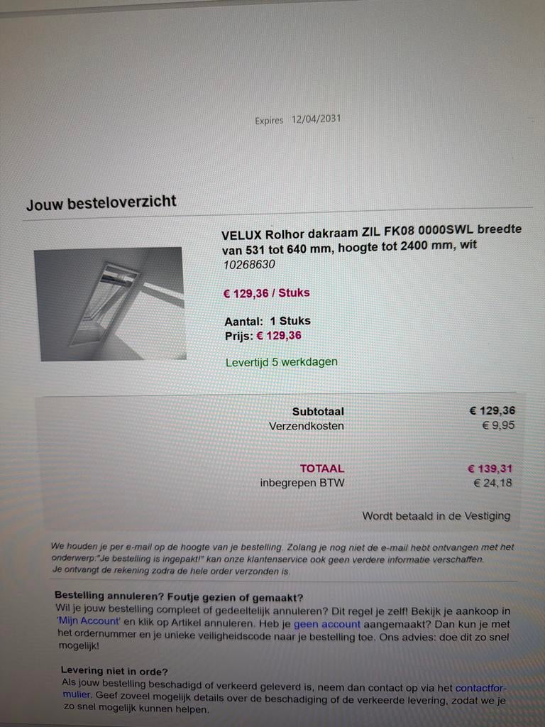 VELUX Rolhor dakraam ZIL FK08 0000SWL, Eén persoon, Cadeaubon