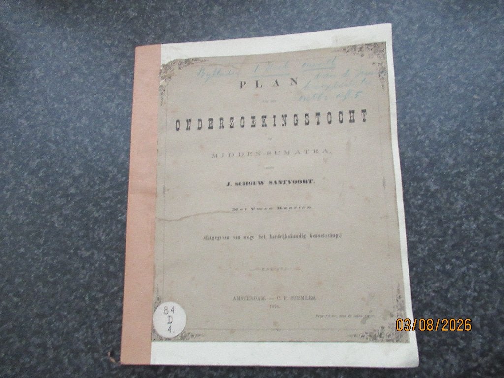 PLAN VAN ONDERZOEKINGSTOCHT IN MIDDEN-SUMATRA+2 KAARTEN-1876, Gelezen, Ophalen of Verzenden, Landkaart, 1800 tot 2000