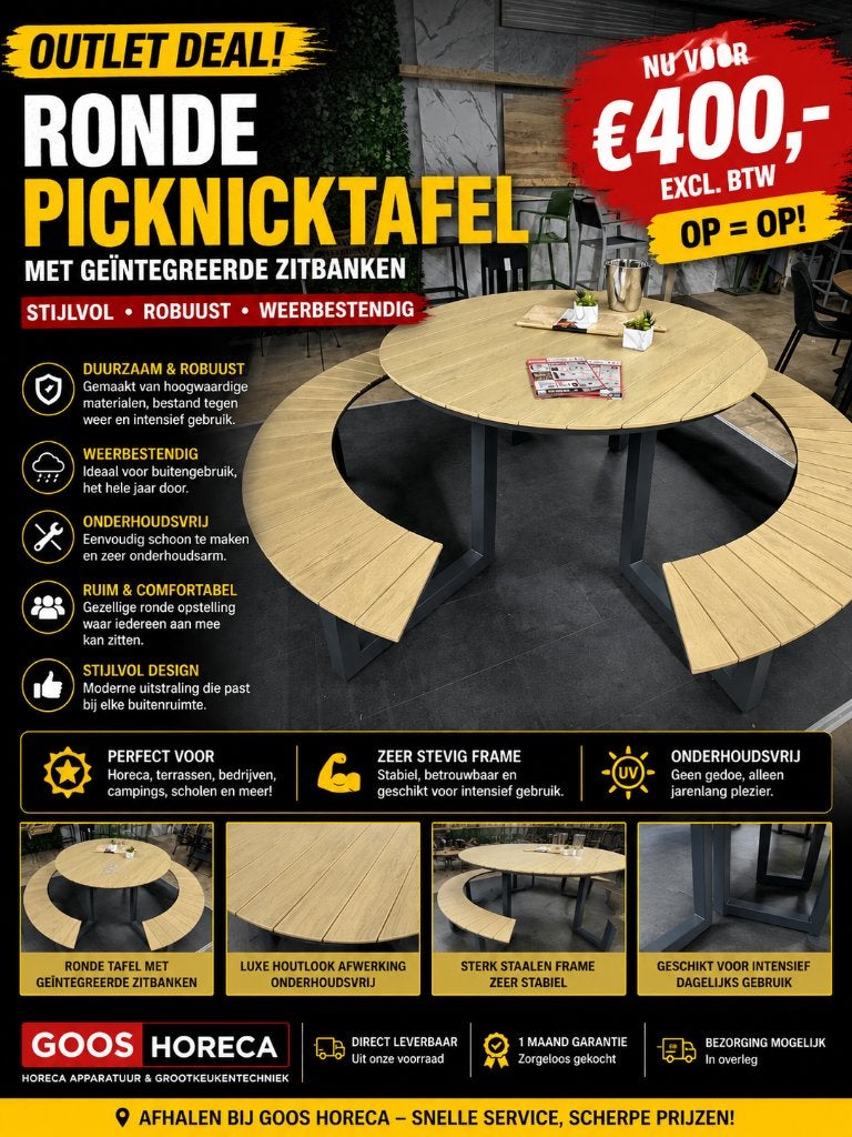 Picknick tafel rond, Ophalen, Zo goed als nieuw, Rond, Hout