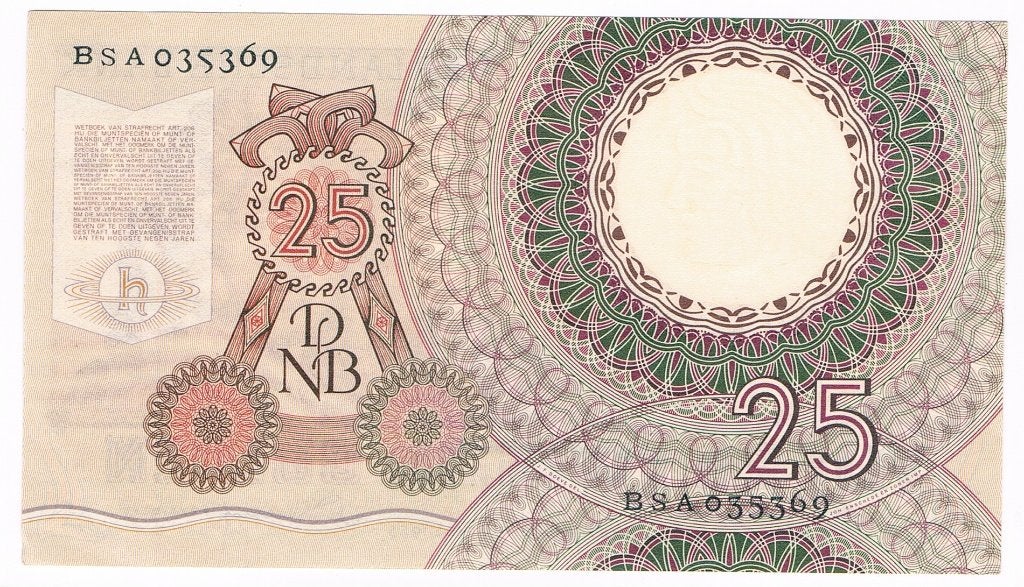 25 gulden 10 april 1955 Huygens, Verzenden, 25 gulden, Los biljet