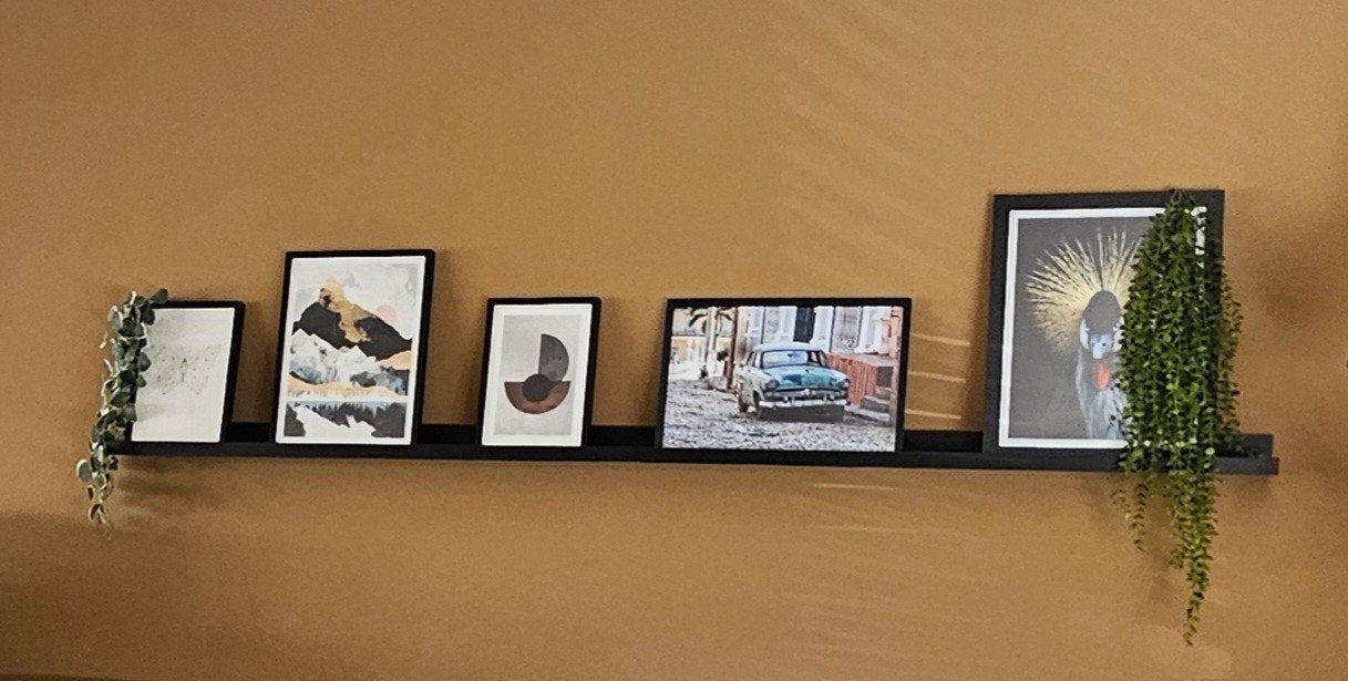 3 Schilderijen met Lijst & 2 Zwarte IKEA Wandplanken, Huis en Inrichting, Ophalen, 125 cm of meer, Zo goed als nieuw, Schilderij