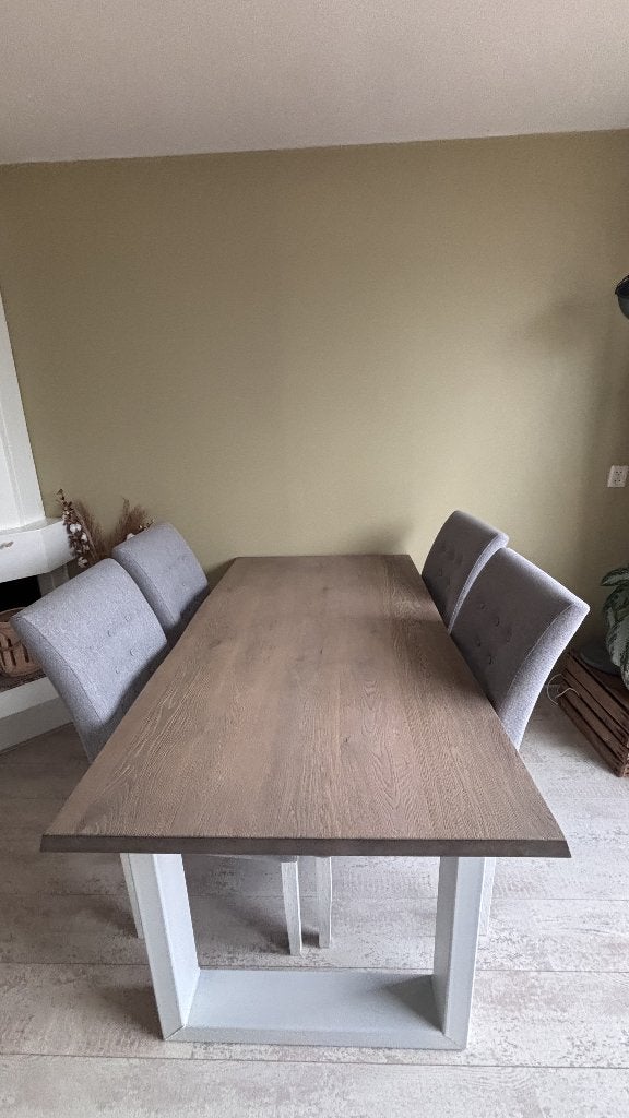 houten eettafel met drie stoelen, Huis en Inrichting, Ophalen, Gebruikt, 50 tot 100 cm, 150 tot 200 cm
