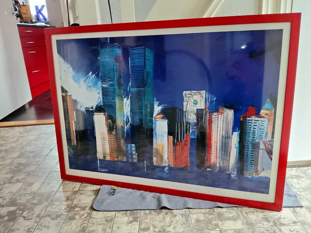 Rood of blauw houten lijst met glasplaat 70 x 100 cm., Ophalen, 50 tot 75 cm, Zo goed als nieuw, 75 tot 100 cm