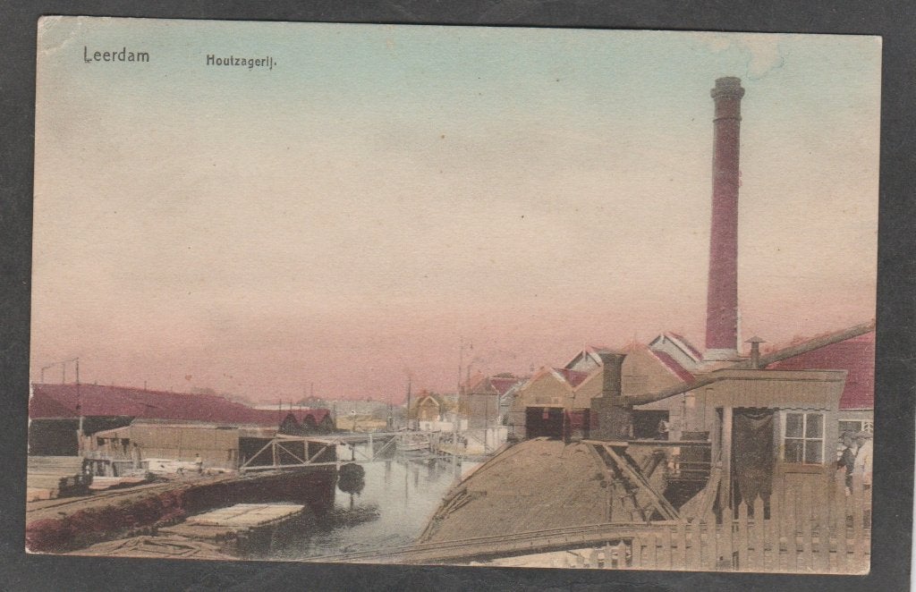 leerdam gezicht op de hooutzagerij, Ophalen of Verzenden, 1920 tot 1940, Gelopen, Zuid-Holland