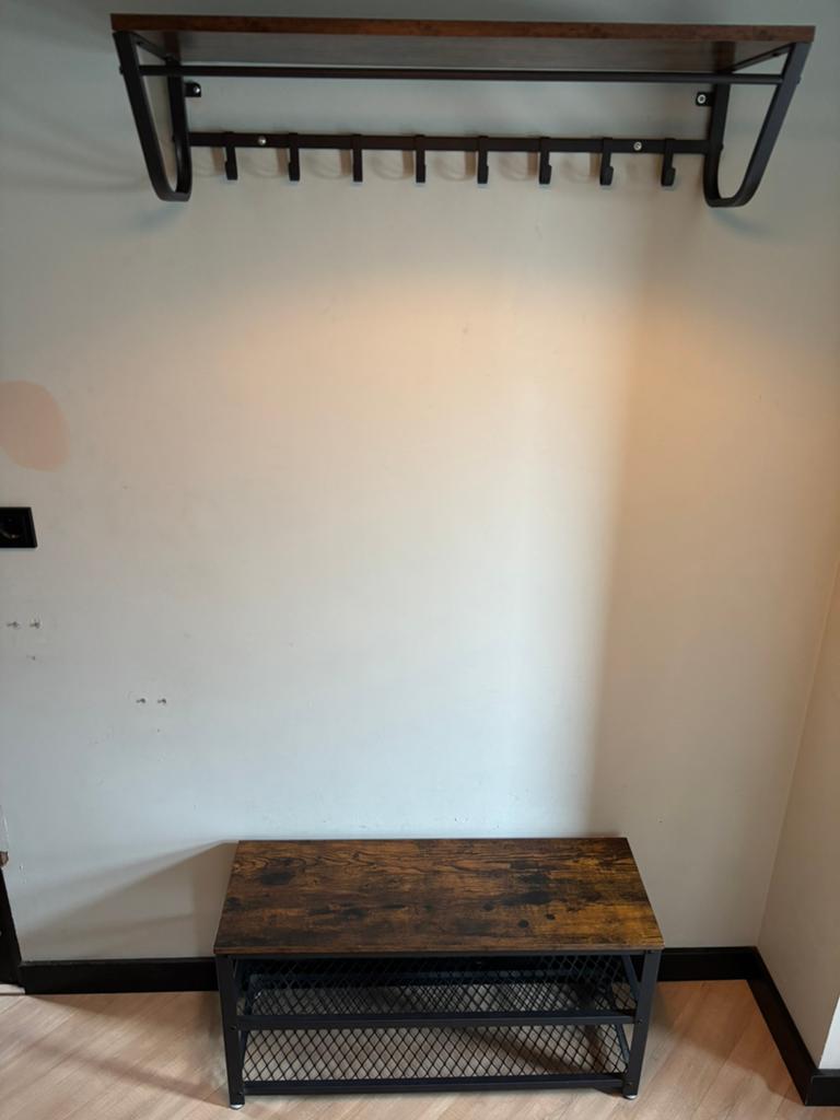 Industriële kapstok met schoenenrek - Hout en metaal, Huis en Inrichting, Zo goed als nieuw, Minder dan 100 cm, Hout, Ophalen