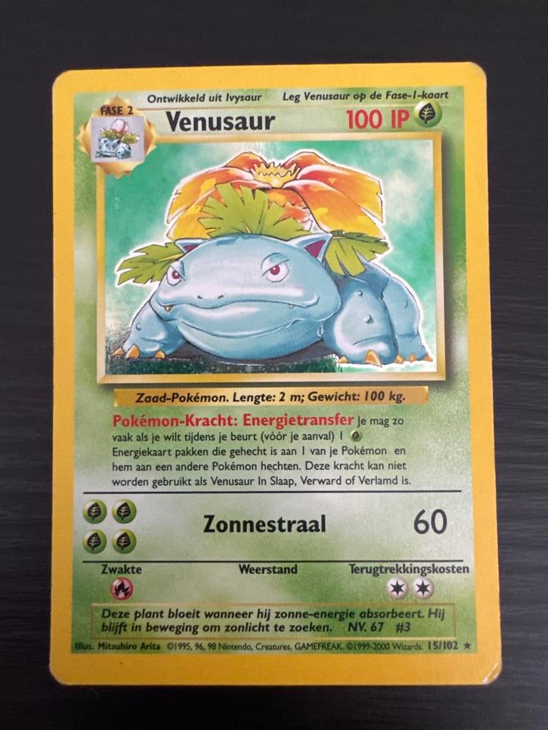 Venusaur Pokémon Kaart 15/102 Holo Base Set Nederlands, Ophalen of Verzenden, Gebruikt, Losse kaart, Foil