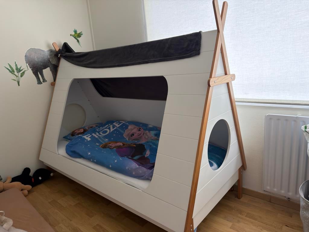 Woood Tipi Kinderbed 90x200 cm, Ophalen, 85 tot 100 cm, Zo goed als nieuw, Matras