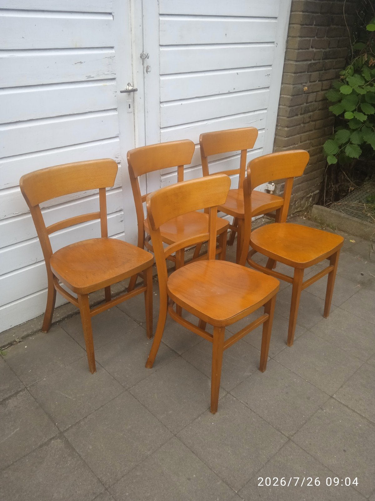 Klassieke vintage beuken Frankfurter stoelen jaren 50., Ophalen
