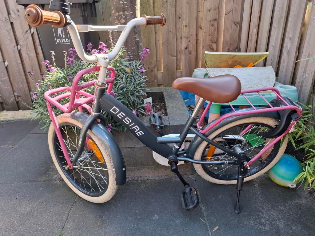 Desire kinderfiets 18 inch met voordrager en terugtraprem, Fietsen en Brommers, Fietsen | Kinderfietsjes, Gebruikt, 16 tot 20 inch
