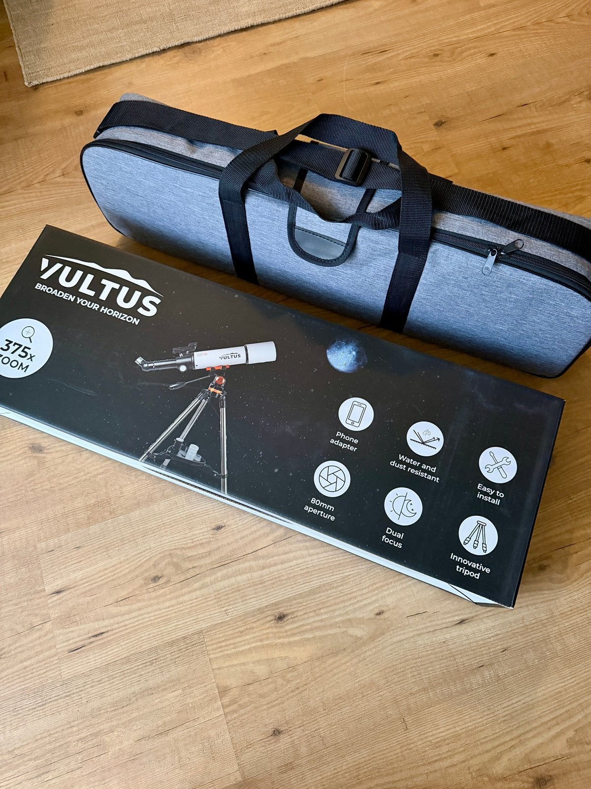 Telescoop Vultus Stellar 50/800 375x zoom met draagtas, Audio, Tv en Foto, Lenzentelescoop (refractor), 80 tot 200 mm, Ophalen of Verzenden
