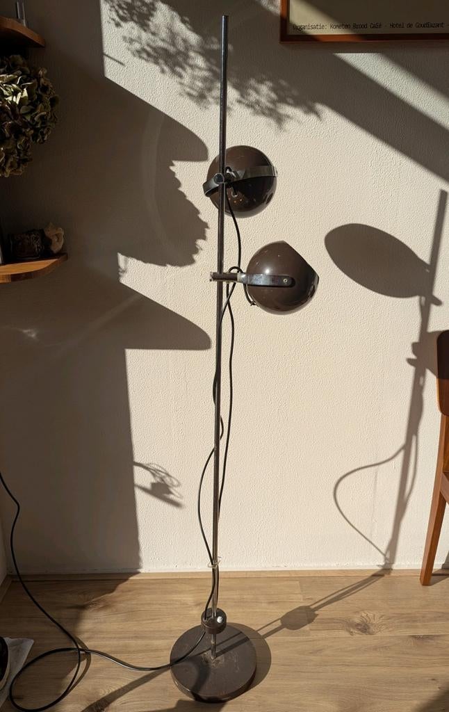 Anvia Eyeball vloerlamp 70s bruin / floor lamp, Ophalen, Gebruikt, Mid century 1970 dutch design, 100 tot 150 cm