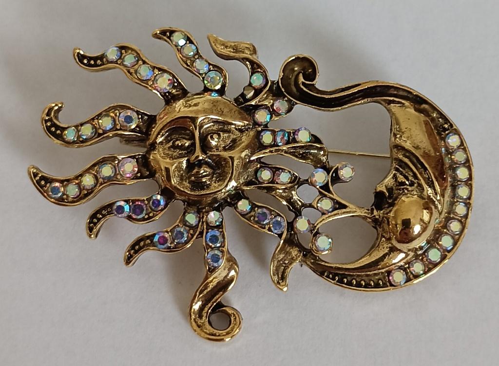 Zon en maan broche, Overige materialen, 4 tot 7 cm, Overige kleuren, Nieuw