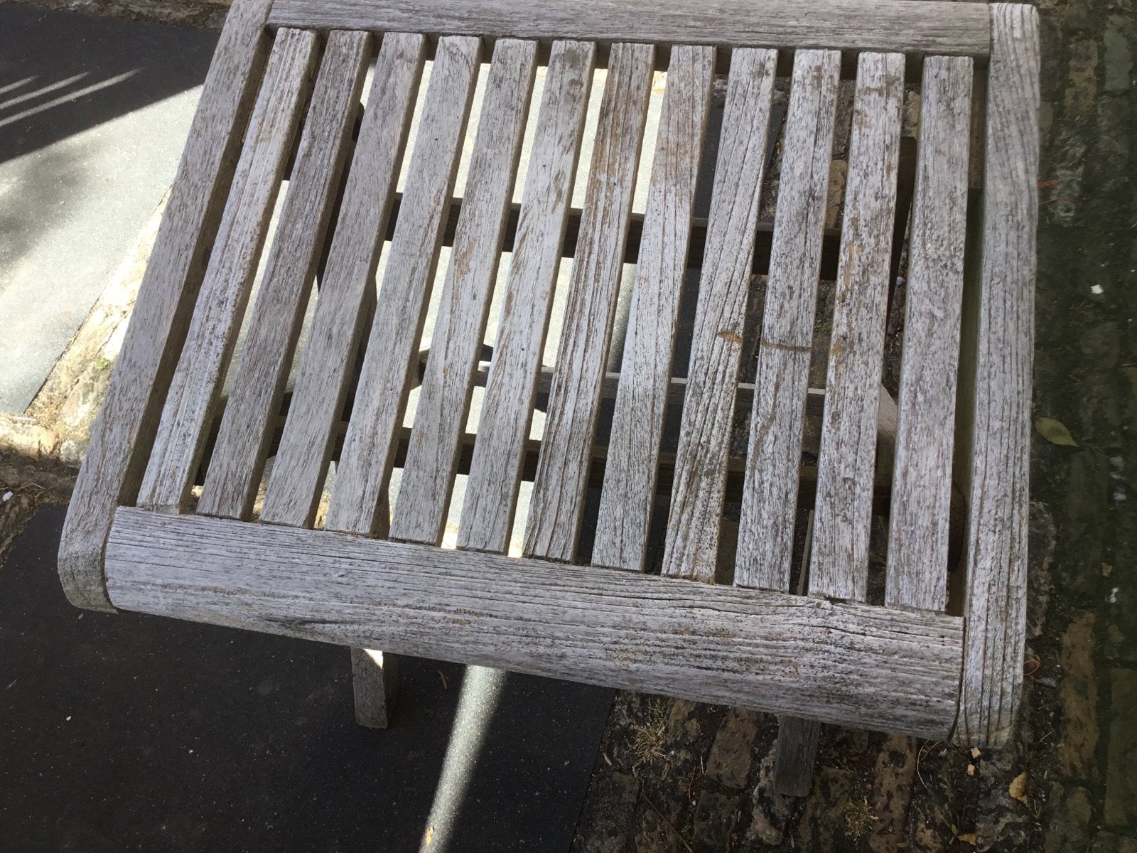 Teakhouten bijzettafel/voetenbankje,verstelbaar 50 bij 45 cm, Tuin en Terras, Tuintafels, Ophalen, Gebruikt, Vierkant, Teakhout