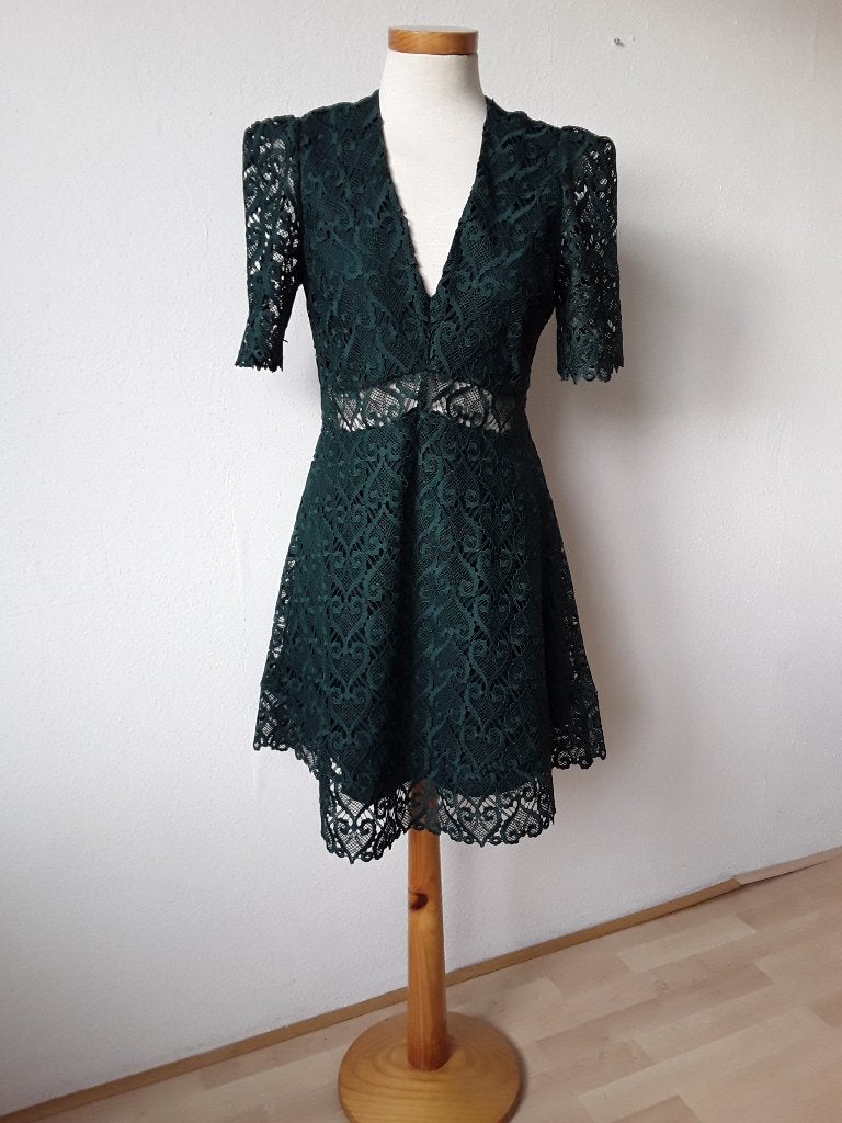 Groene kanten jurk van Sandro mt S, Kleding | Dames, Verzenden, Sandro, Zo goed als nieuw, Knielengte