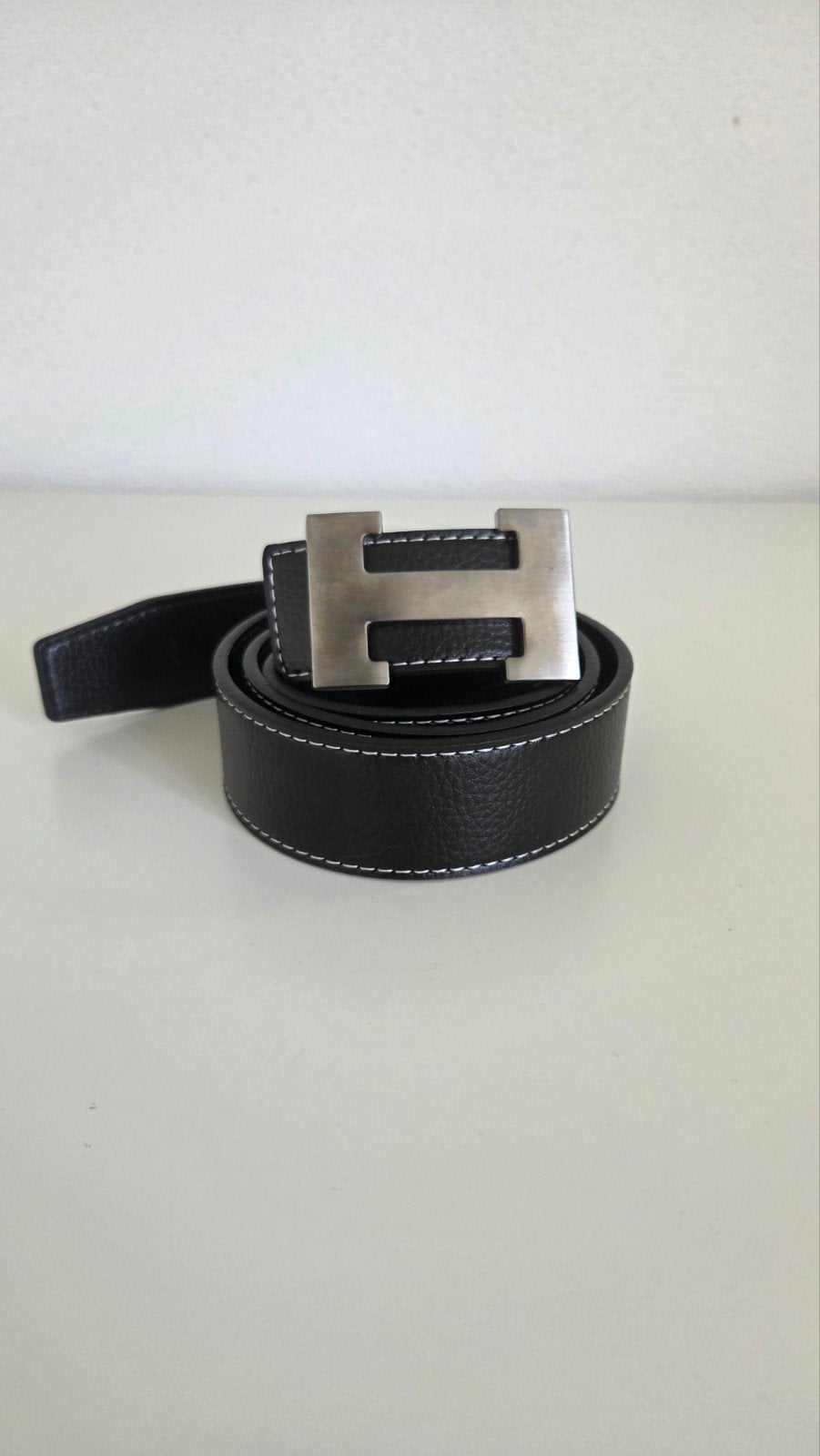Zwarte Hermes riem 110cm met zilveren buckle, Zwart, Nieuw, Riem of Ceintuur, 105 tot 115 cm
