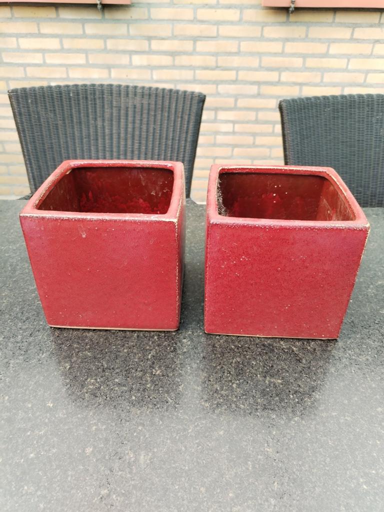 2 japans rood, bloem  potten, vierkant,, Ophalen, Rond, Aardewerk, Minder dan 40 cm
