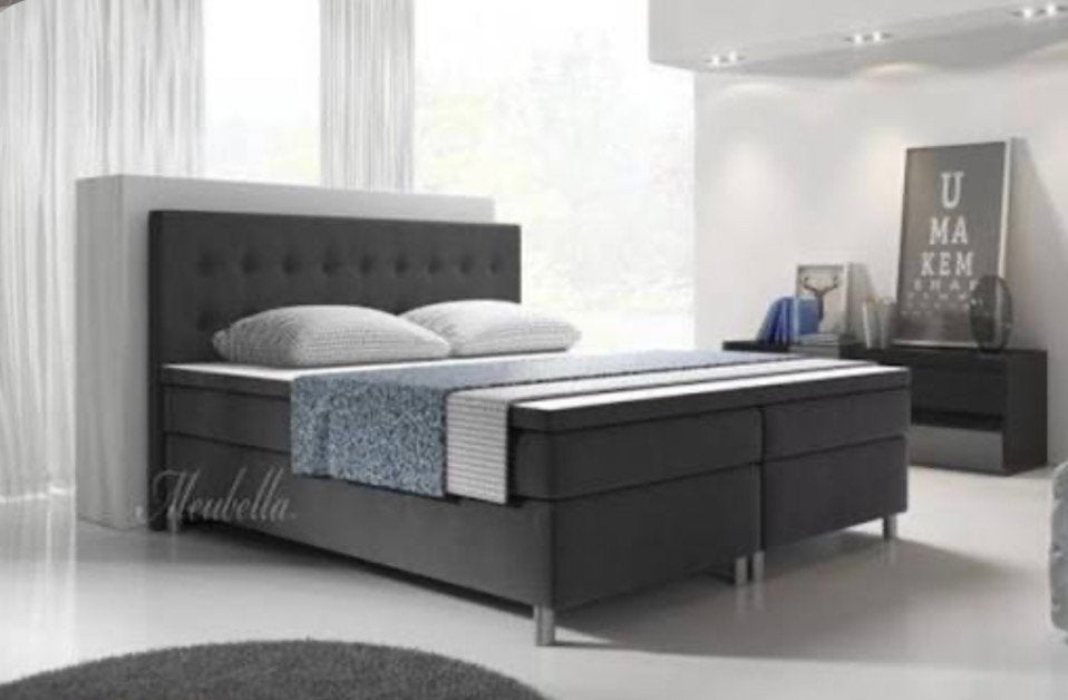 GRIJZE BOXSPRING - SNEL OPHALEN!, Ophalen, Gebruikt, Tweepersoons, 140 cm