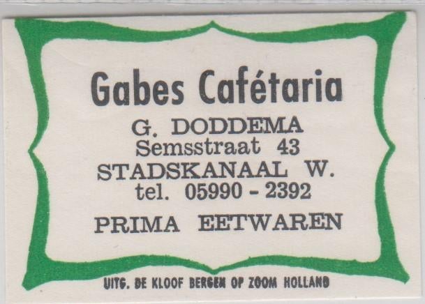 Gabes cafetaria Stadskanaal Lucifer etiket, Verzenden, Gebruikt, Sigarenbandjes