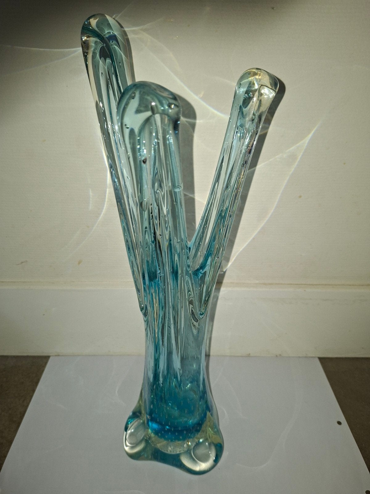 Murano vaas, 42cm hoog, blauw glas, Ophalen of Verzenden