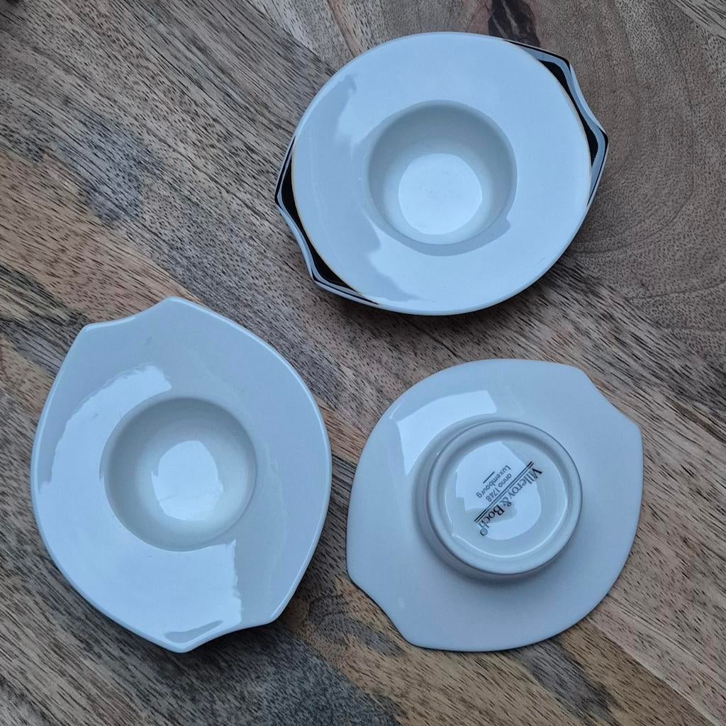 3x Villeroy & Boch Alba eierdopjes, 2 met zwarte rand, Ophalen of Verzenden