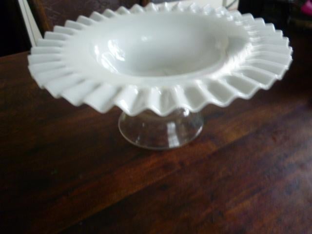 antieke geplooide opaline glas schaal Ø 34 cm, Ophalen of Verzenden