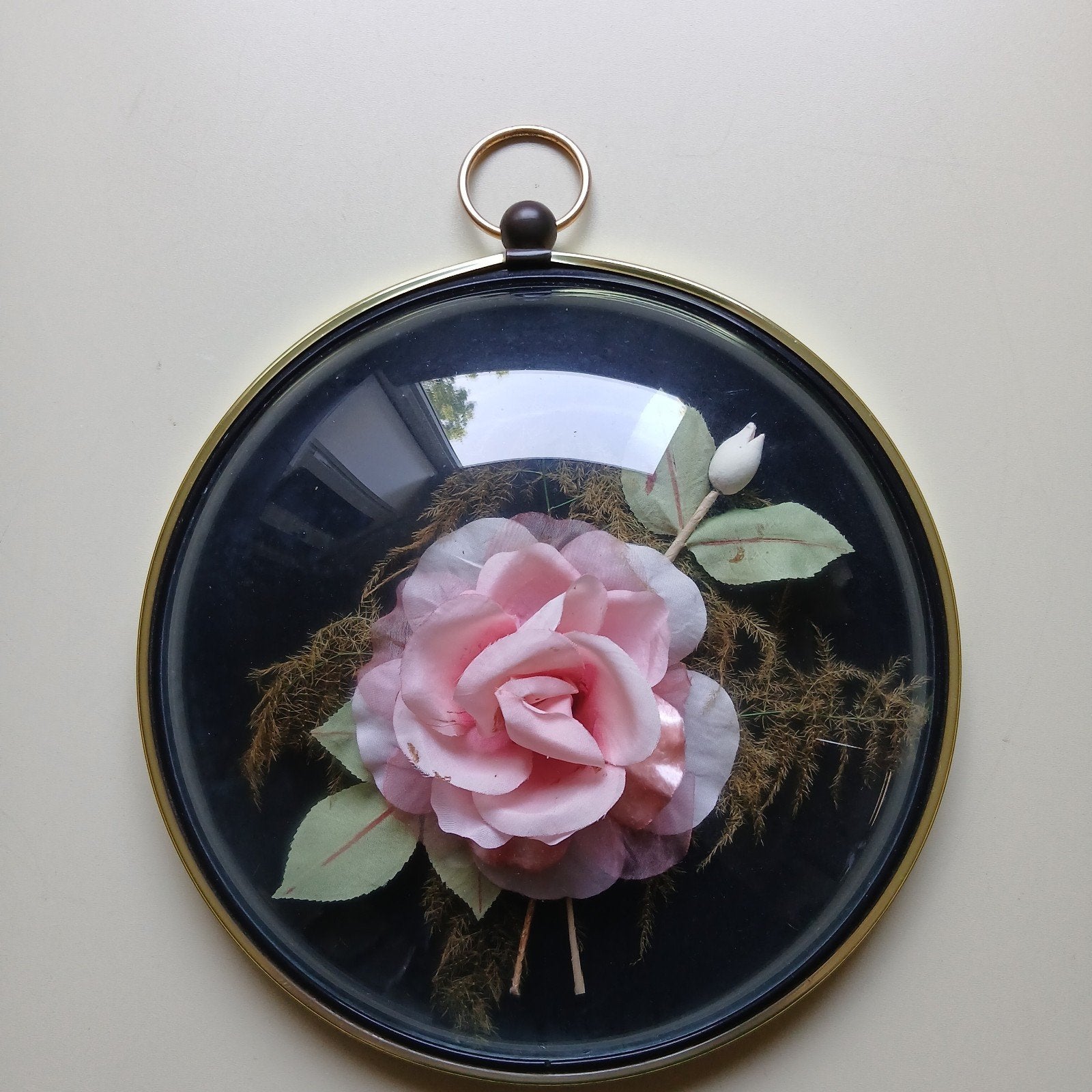 Retro, vintage bolglas met rozen roos, Antiek en Kunst, Curiosa en Brocante, Ophalen of Verzenden